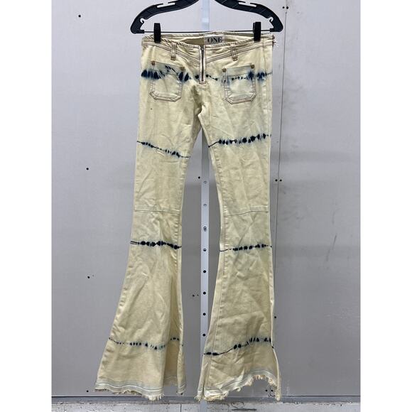 One Teaspoon 24 Bleach Tie Dye Ziggy Beach Flare Leg Patch Pocket Low Rise Jeans - Picture 2 of 4